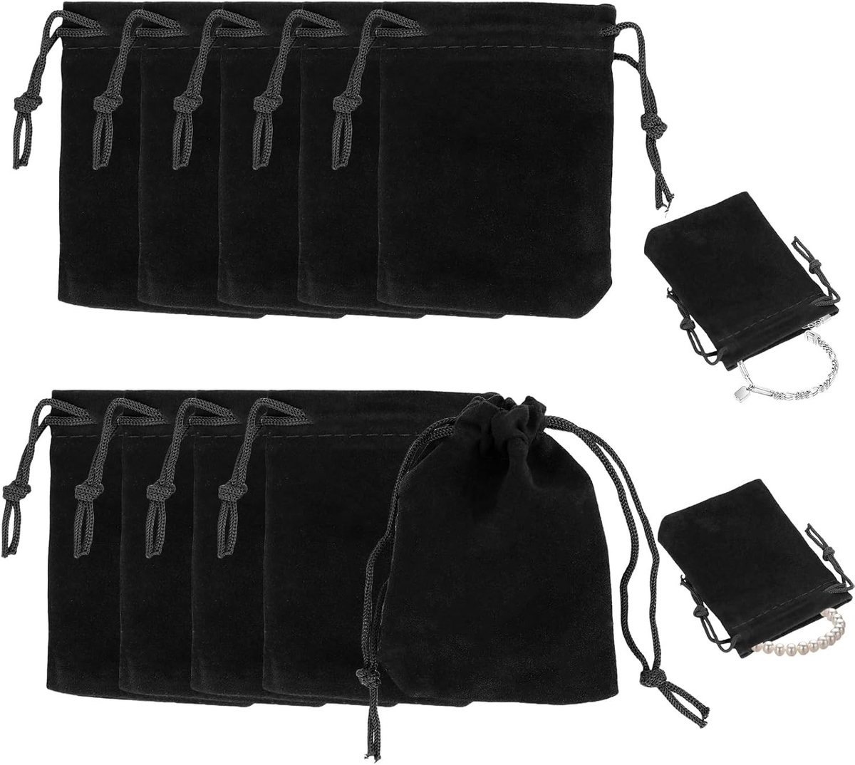 Zwarte stoffen opbergzakken voor sieraden - Set van 10, stofdicht, ideaal voor kettingen, armbanden en ringen, perfect voor cadeauverpakking en opslag