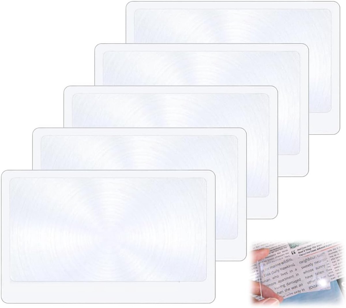 High-definition zakvergrootglas set van 5, 5-voudige vergroting, slank en draagbaar, ideaal voor lezen en hobby's, eenvoudig op te bergen in portemonnee
