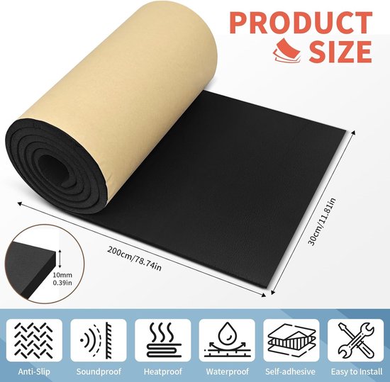 Zelfklevende Foam Mat 200 cm x 30 cm x 1 cm - Geluidsisolatie, Warmte-isolatie en Vochtbestendig voor Auto en Woonkamer — afbeelding 5