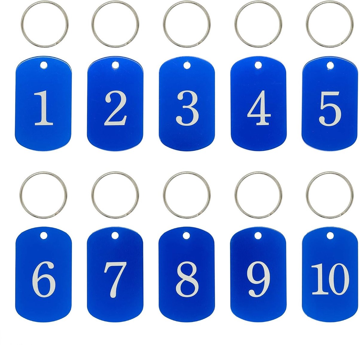 Gegraveerde nummerlabels van aluminium voor sleutelhangers met ringen (1-100, blauw) - Duurzaam en lichtgewicht, perfect voor organisatie en identificatie