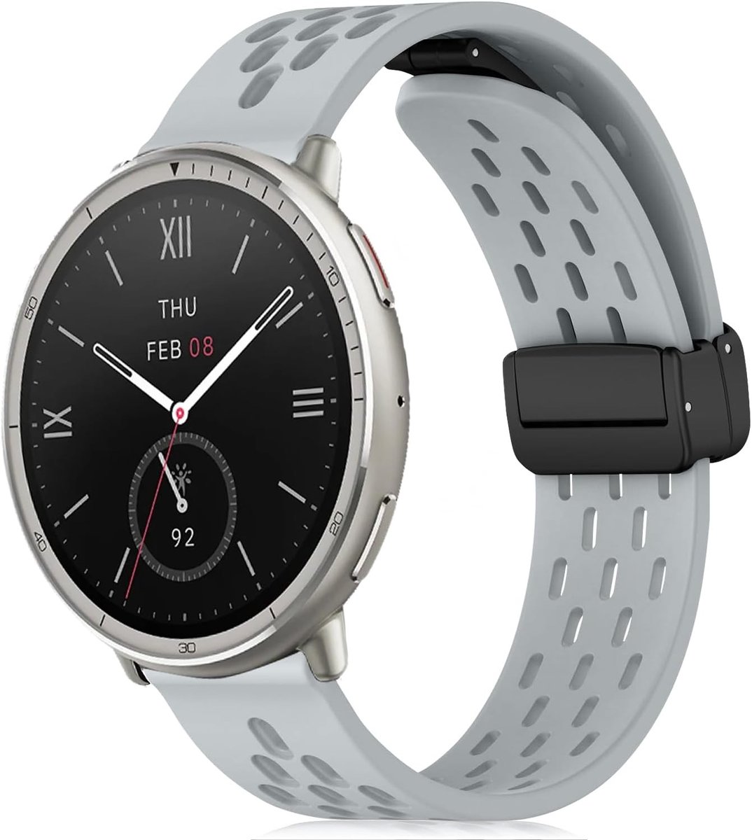 Siliconen vervangarmband voor sporthorloges, geschikt voor Amazfit GTR, GTS en Bip 3/3 Pro, Lichtgrijs met magnetische sluiting