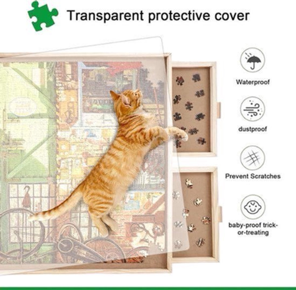 Puzzelbord – Legbord – Puzzeltafel – Draaischijf – Puzzle Organizer – 1500 Stukjes – Draaibare Lazy Susan Met Lades En Beschermkap – Duurzaam Houten Puzzelbord 66x88 cm