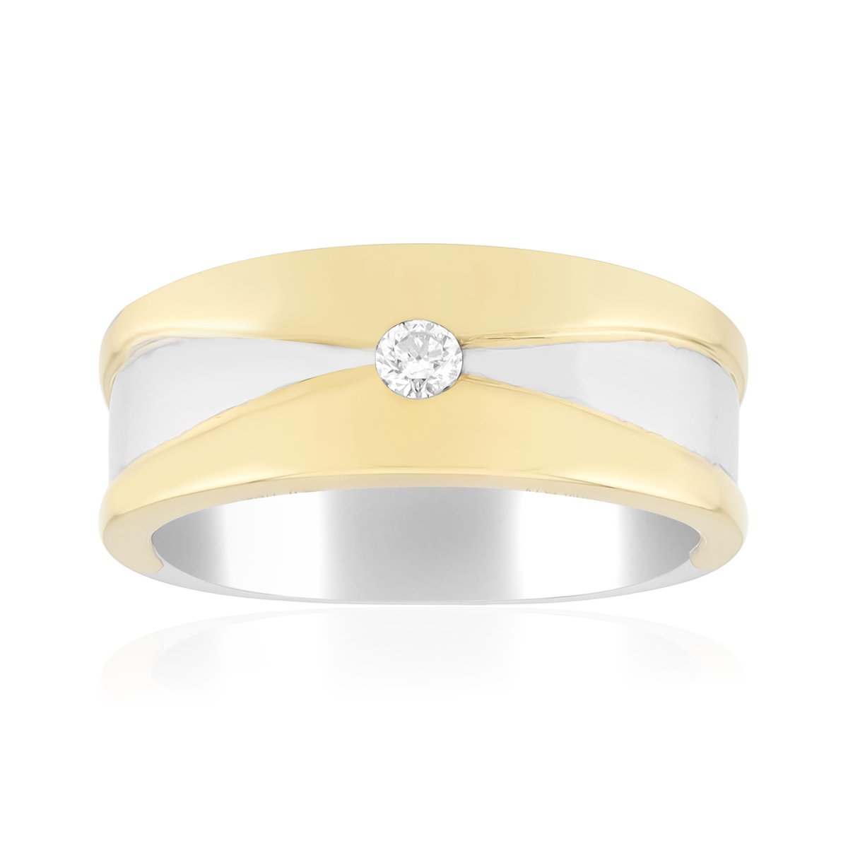 Cavill - Brede 925 Sterling Zilveren Damesring - 0,065 Ct Afrikaanse I1 (G) Briljant Diamant - Elegante Bezelzetting & Kruispatroon