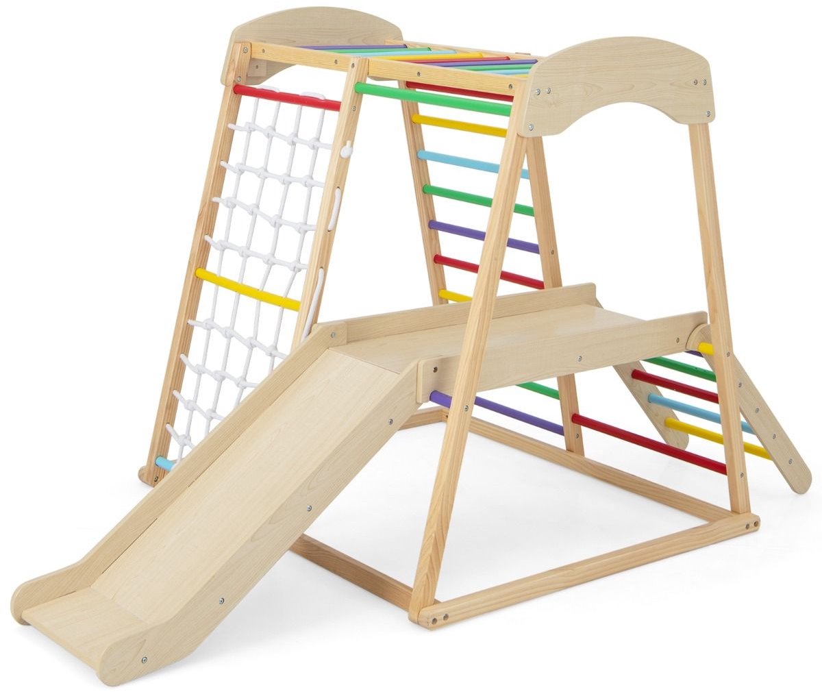SureDeal® - Klimrekk - Speelpark - Kinderen Vanaf Jaar - Boogschommel Houten Klimrek - Dubbelzijdige Klimboog - 205x112x120 cm - Naturel