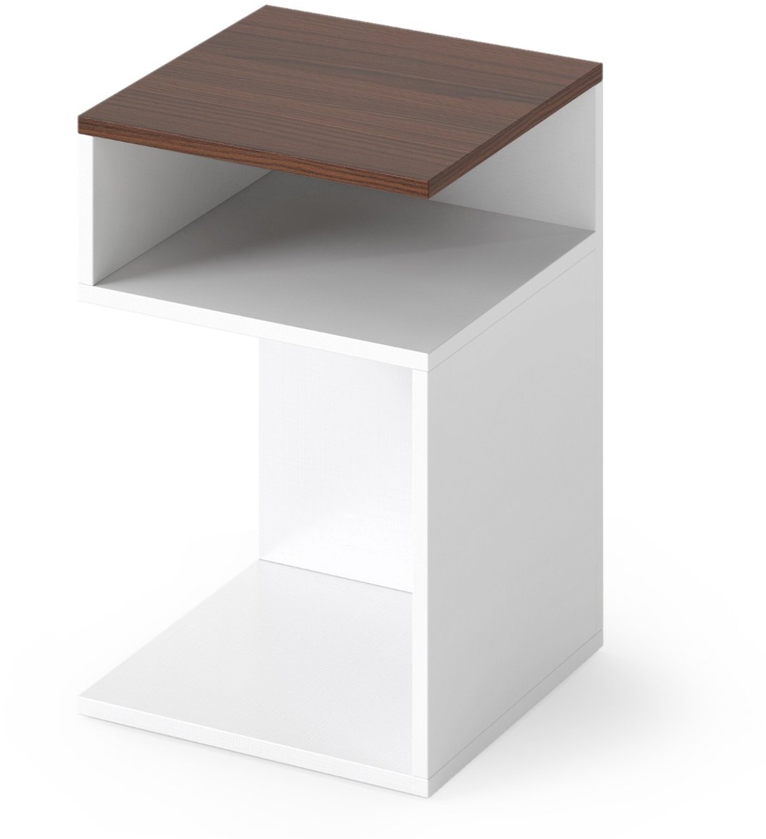 SureDeal® - Bijzettafel - Vormige - Open Vakken Nachtkastje - Walnoot - 33x33x50 cm - Wit + Notenhout