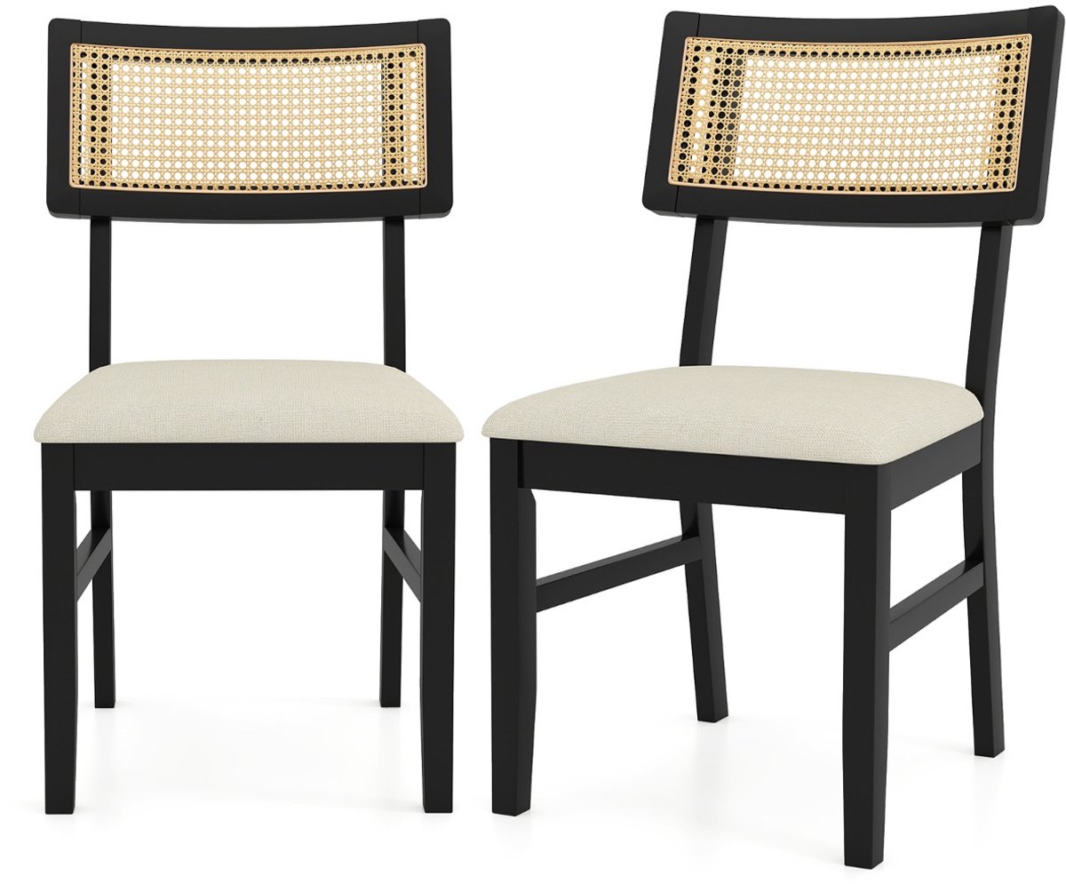SureDeal® - Eettafel - Rieten Eetkamerstoelen Keukenstoelen - Stof - Gewatteerde Zitting - 53x55x87,5 cm - Zwart