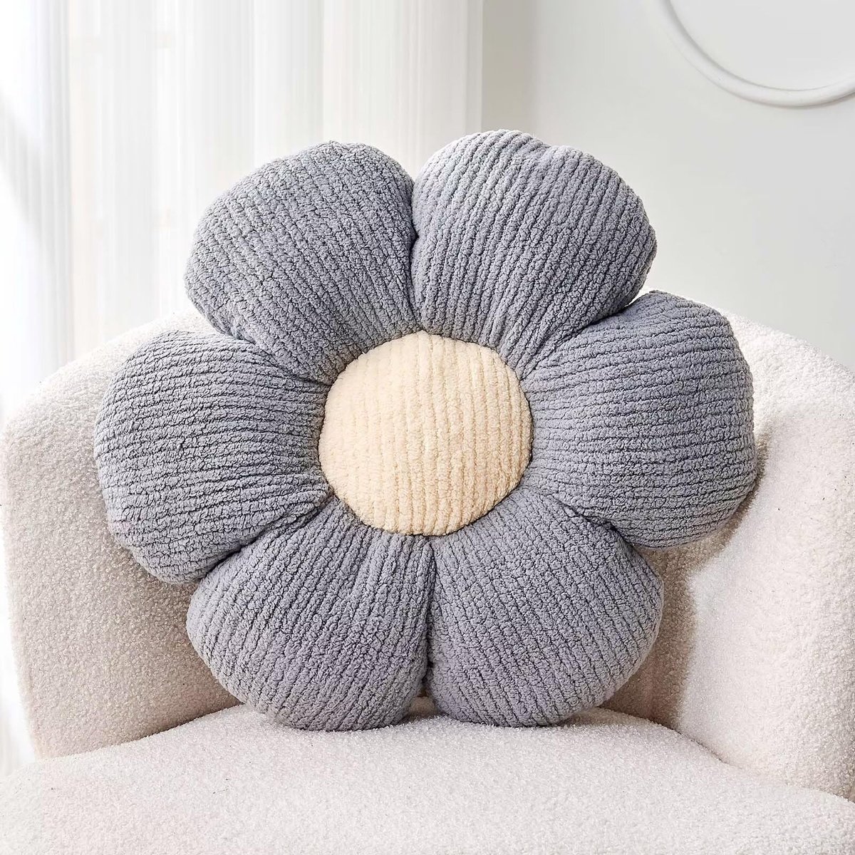 Bloemvormig Kussen - Zacht Grijs 38 cm