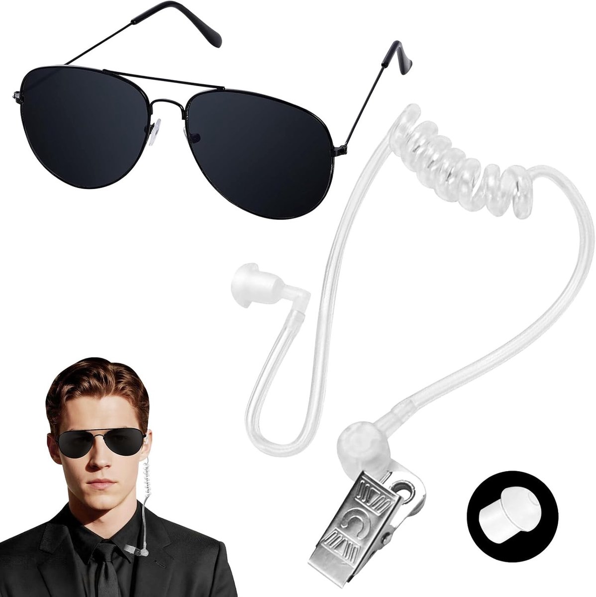 Kinderen Secret Agent Kostuum Accessoires, Fake Headset, Geluid Tube Radio, Zonnebril en Oordopjes voor Halloween Feestjes en Verkleedpartijen