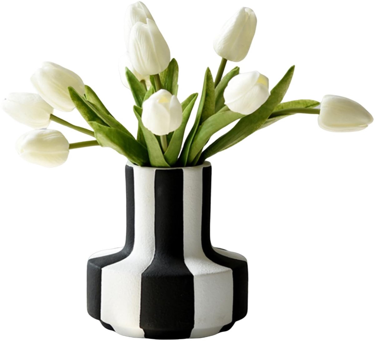 Scandinavische keramische vaas - Zwart-wit gestreept - Modern design