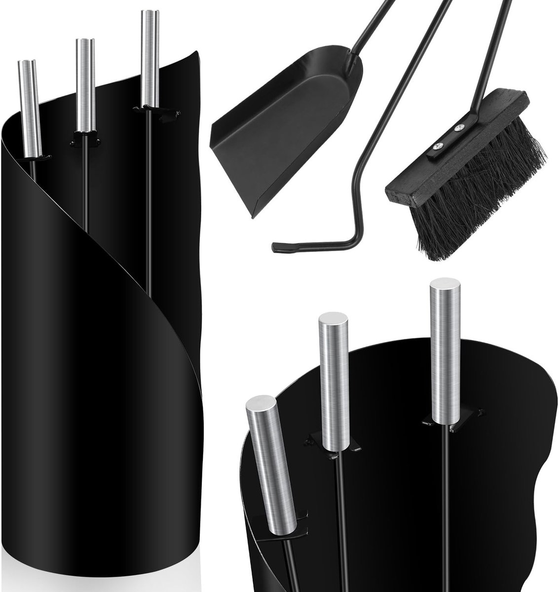 Haardgereedschap Set - 4-delig met opslag - Zwart