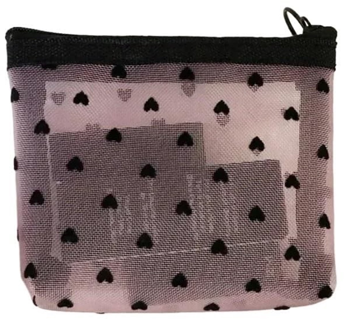 Nylon Mesh Cosmetische Tas - Hartvormige Toilettas Organizer - Roze