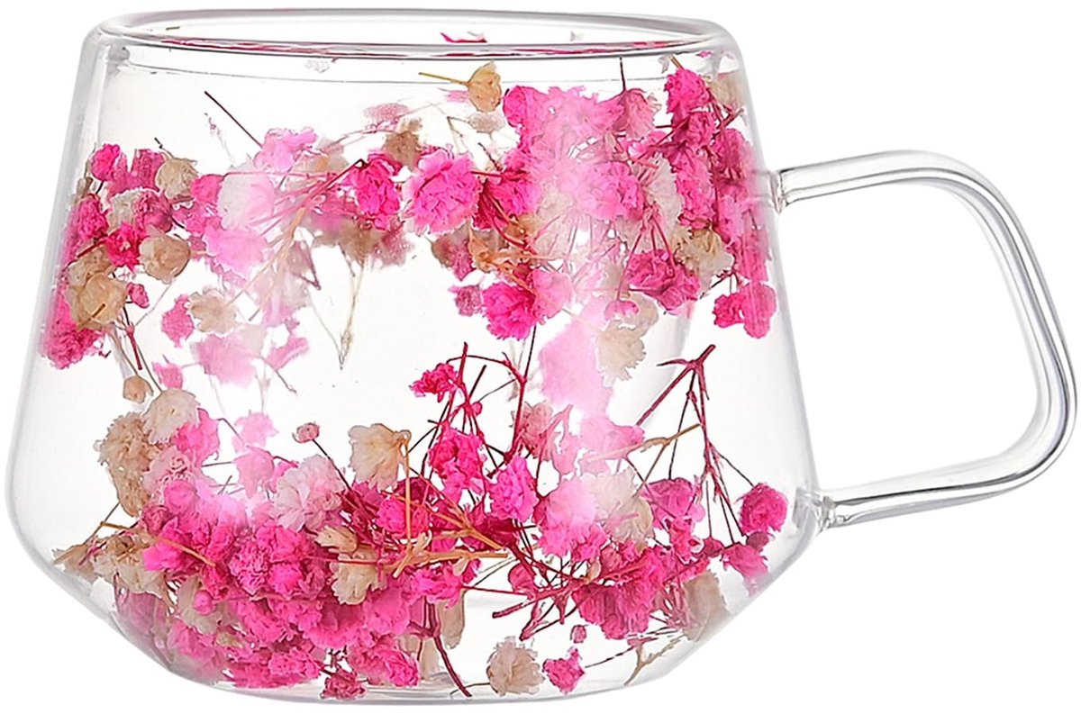 Dubbelwandige Theekop met Bloemen - 200 ml - Roze