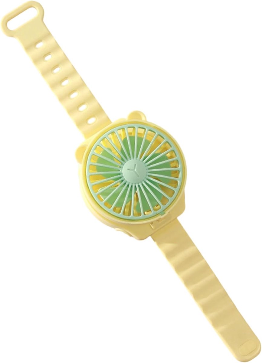 Persoonlijke ventilator met polsband - Werkt op batterijen - draagbaar - Draagbare ventilator voor kinderen (jongens en meisjes) - Voor binnen en buiten - Geel - 1 Stuk - Lichtgewicht - Stille - Draagbaar - Batterijen niet inbegrepen