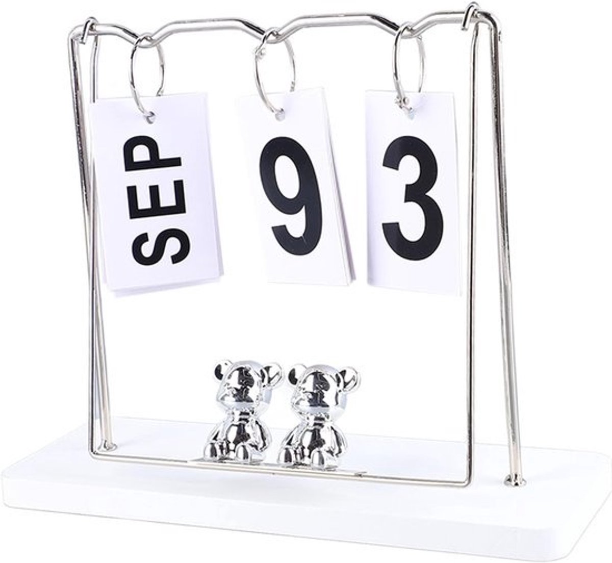 Bureaukalender Flip - Eeuwigdurende Kalender - Decoratief Stuk - Schattig Berenontwerp - 25 x 21 x 3 cm - Wit