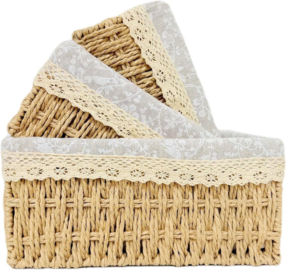 Set van 3 Gevlochten Opbergmanden van Papieren Touw voor Badkamer, Speelgoed en Kleine Voorwerpen Organisatie