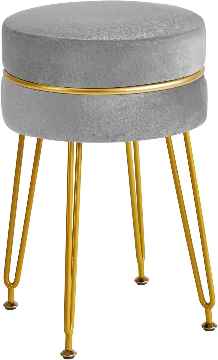 Moderne Velvet Ronde Poef - Make-up Stoel voor Make-up Kamer, Luxe Voetensteun met Gouden Poten, Perfect voor Slaapkamer en Woonkamer