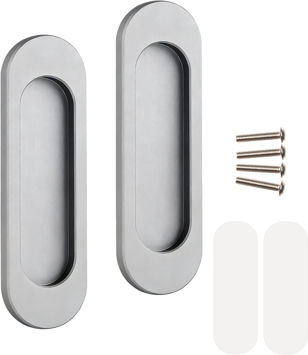 Set van 2 Zelfklevende Ovale Deurgrepen van Aluminium Legering voor Schuifdeuren, Keukenkasten en Barnramen (100mm)