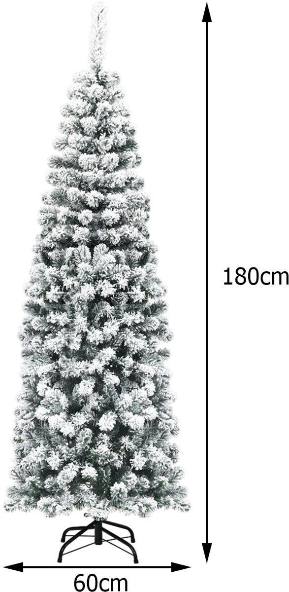 SureDeal® - Kerstbom - Potlood Kerstboom - Sneeuw Kunstmatige Dennenboom - Metalen Standaard Groen - Wit - 180x60 cm - Groen + Wit