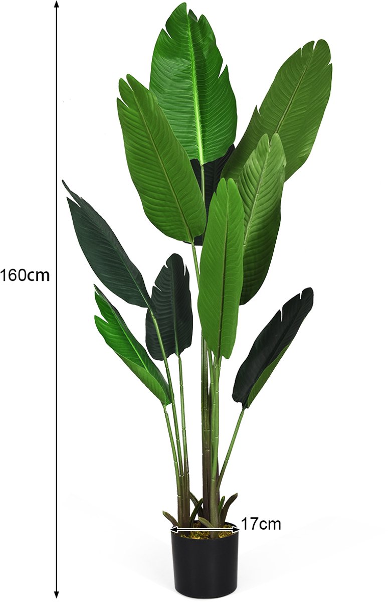 SureDeal® - Kunstplant - Kunstmatige Tropische Palmboom - Gratis Zwarte Pot - Binnen Grond Kunstmatige - Groen
