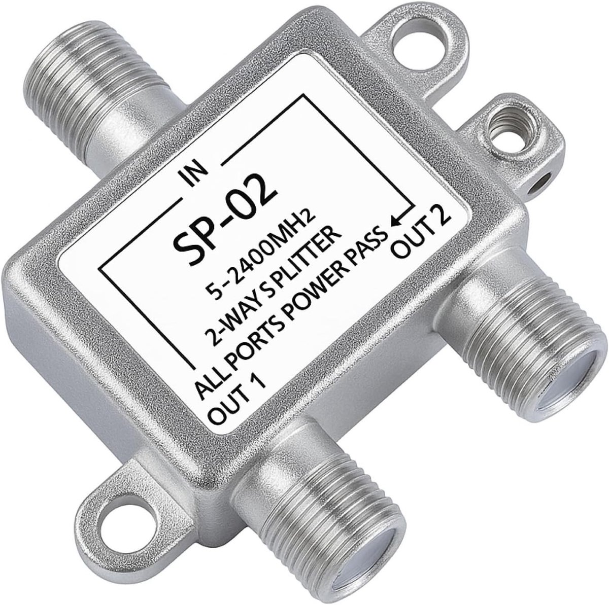 2-way satelliet splitter voor TV-antenne, eenvoudig te installeren, betrouwbare signaalverdeling, geschikt voor diverse apparaten, ondersteunt achterkanalen en versterkt ontvangst