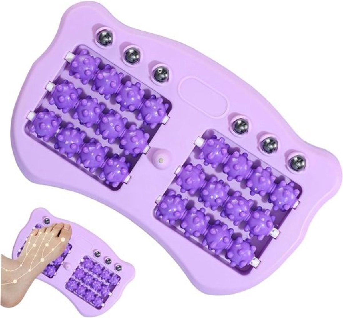 Voetmassageroller - Voetroller Massageapparaat - Voetpijn Verlichten - 6 Rijen 24 Rollen - 26.5x16.5 cm - Paars