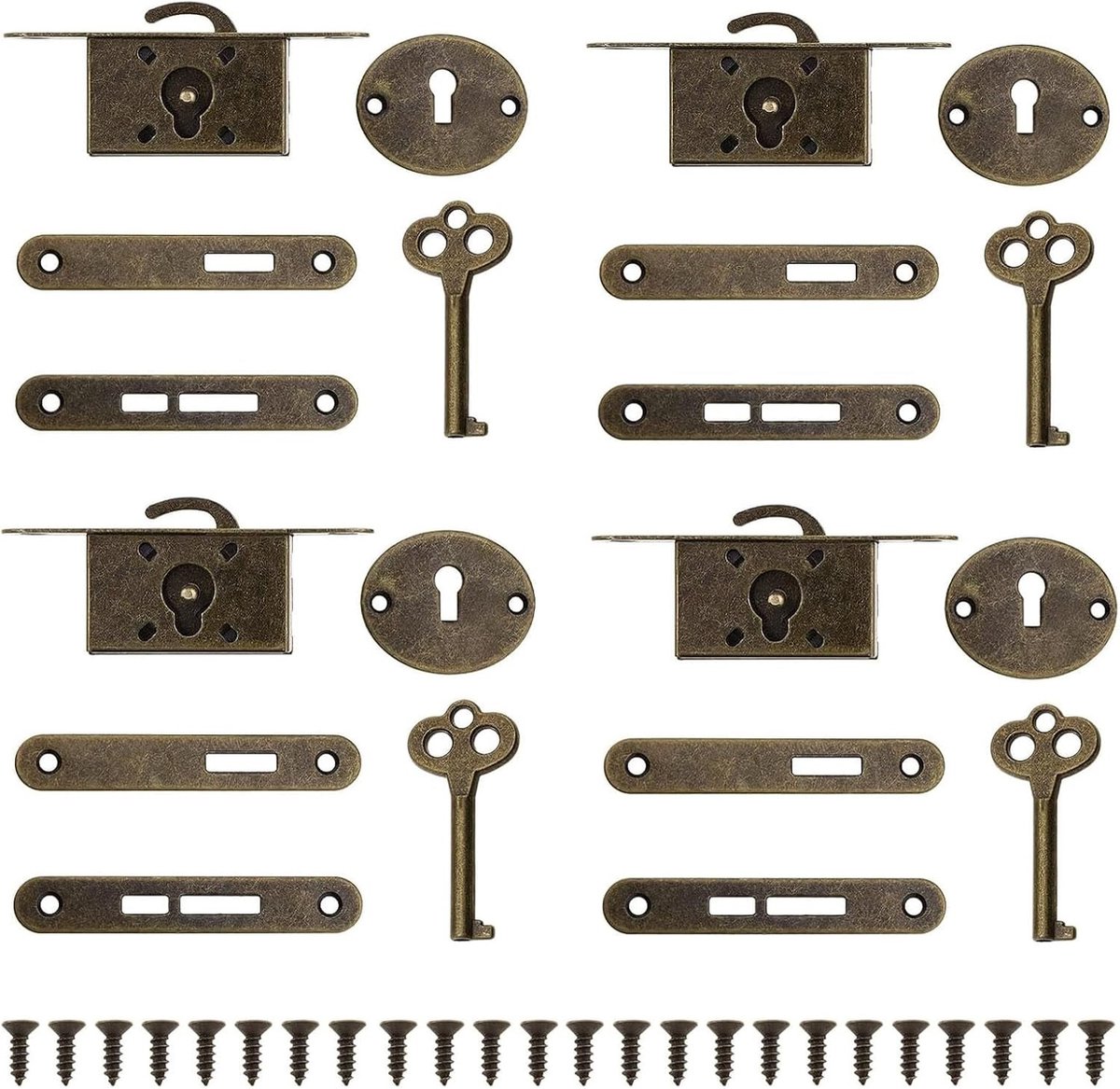 Vintage Lock Set van 4 Stuks voor Meubels, Kasten en Postbussen - Antieke Stijl, Zinklegering, Geschikt voor Gereedschapskisten en Dressoirs