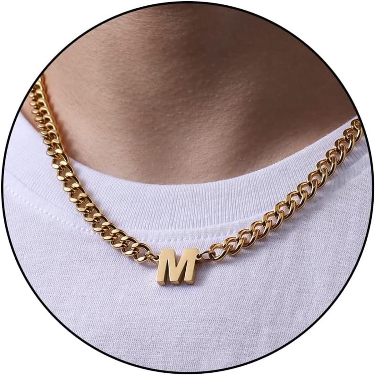 Herenkettingen met Initialen A-Z in Zilver, Goud en Zwart - Verstelbare 316L RVS Cuban Chain Geschenken voor Mannen 18+2 Inch