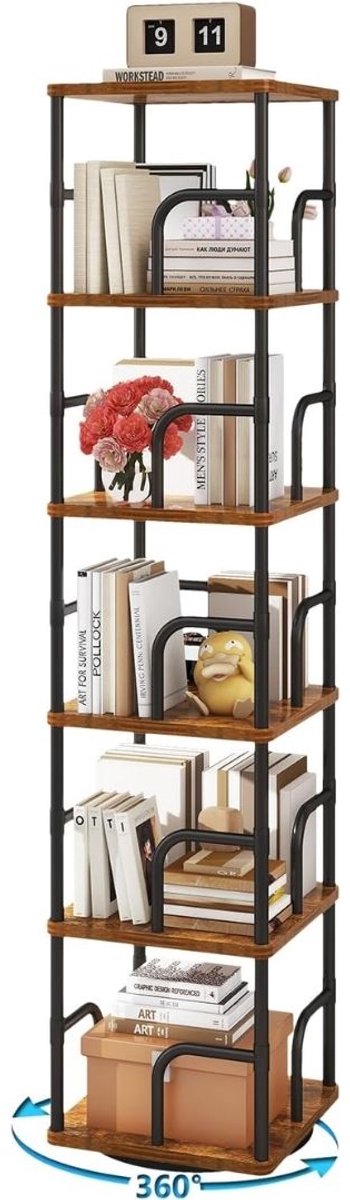 TYR® Hoekmeubel - Boekenrek - Hoekmeubel Boekenkast - Zwart/Bruin - 30cm x 30cm x 150cm