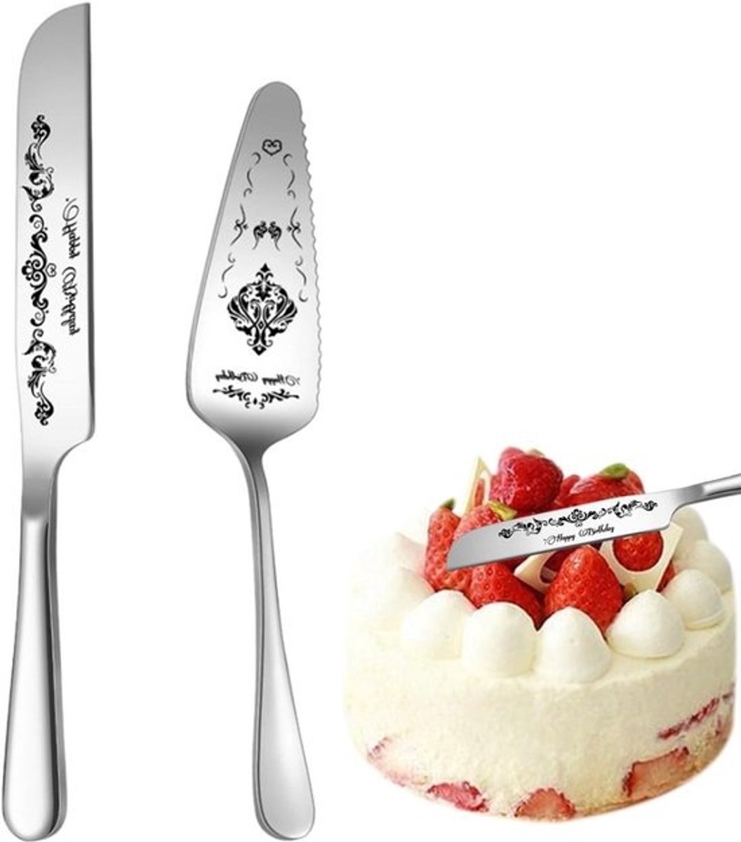 Taartschep Spatel - Taartsnijder Serveerset - Taart Serveren - Prachtig Gegraveerd - 27.9 cm - Zilver