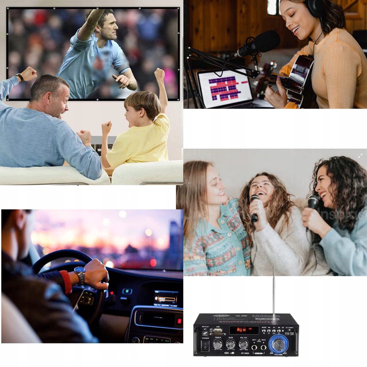 Bluetooth Versterker - Mini Versterker - HiFi Stereo Audioversterker - 2 Kanalen - 300W+300W - USB/SD - FM Radio - Dubbele Microfooningang - Afstandsbediening - 12V/220V - Voor Karaoke & Home Cinema thumbnail 4