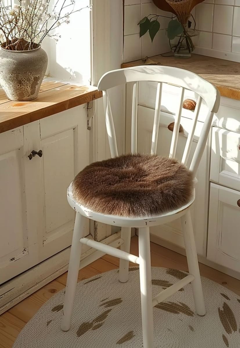 Lamellen Stoelkussen van Merinowol - Diameter 40 cm Bruin
