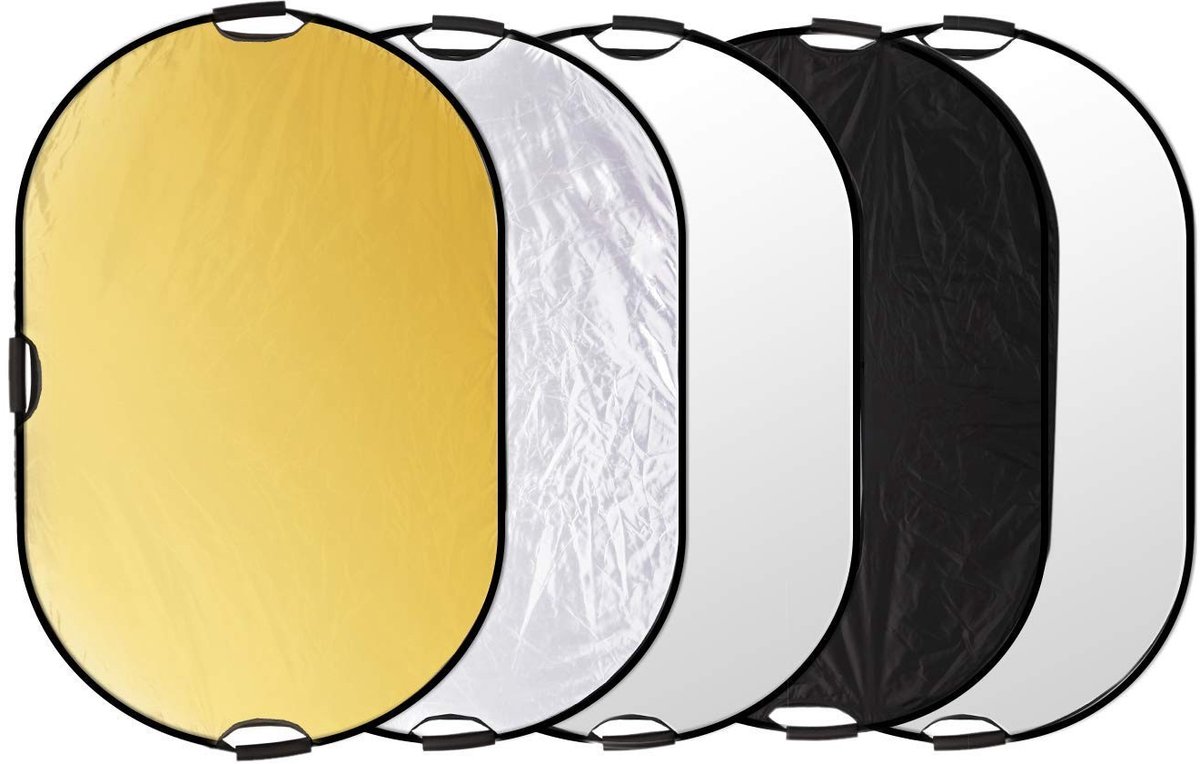5-in-1 Oval Reflector - 150 x 200cm, Draagbaar en Vouwbaar