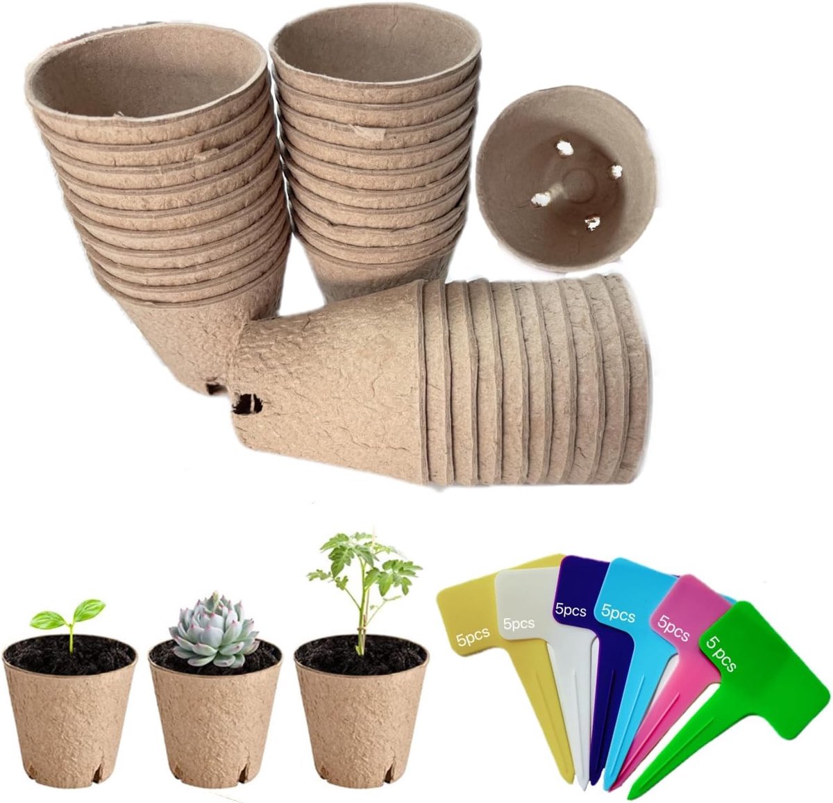 Biologisch afbreekbare kweeghouders, 30 stuks, 8 cm, ideaal voor zaadjes, plantenlabels en tuinieren