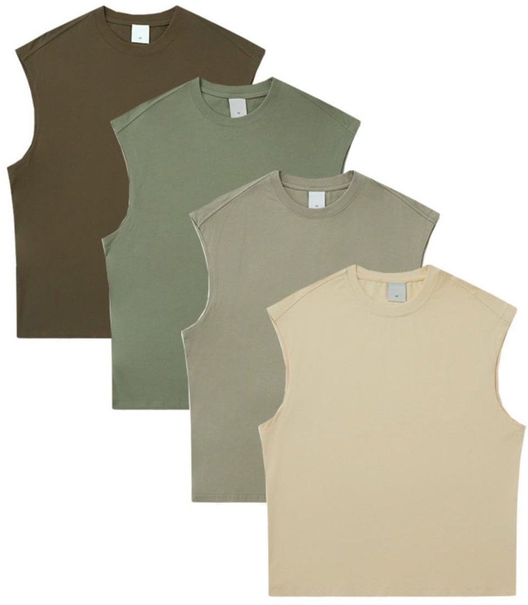 Mouwloze Tanktops voor Heren - Set van 4 - Groen en Bruin