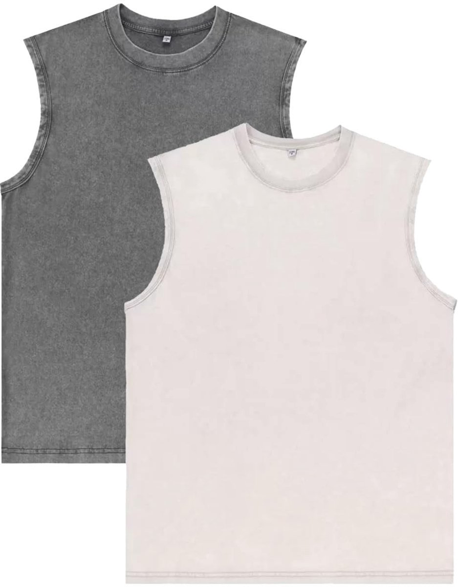 Mouwloze Tanktops voor Heren - Set van 2 - Grijs en Abrikoos