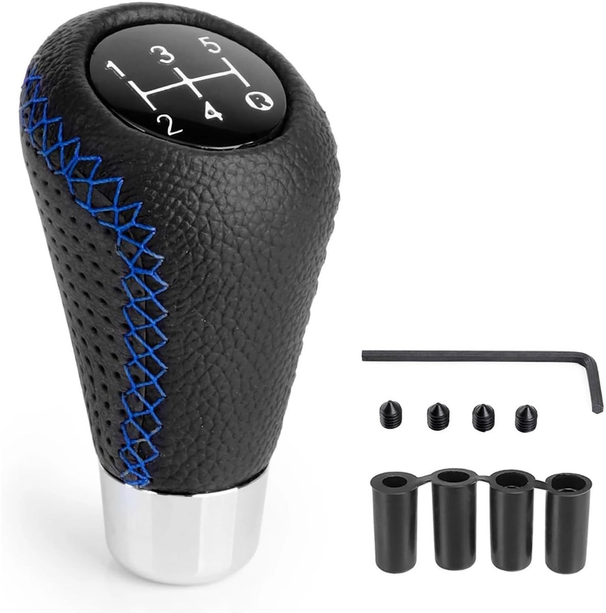 Versnellingspook Knop voor Auto - Leer met 4 Adapters - Zwart met Blauw