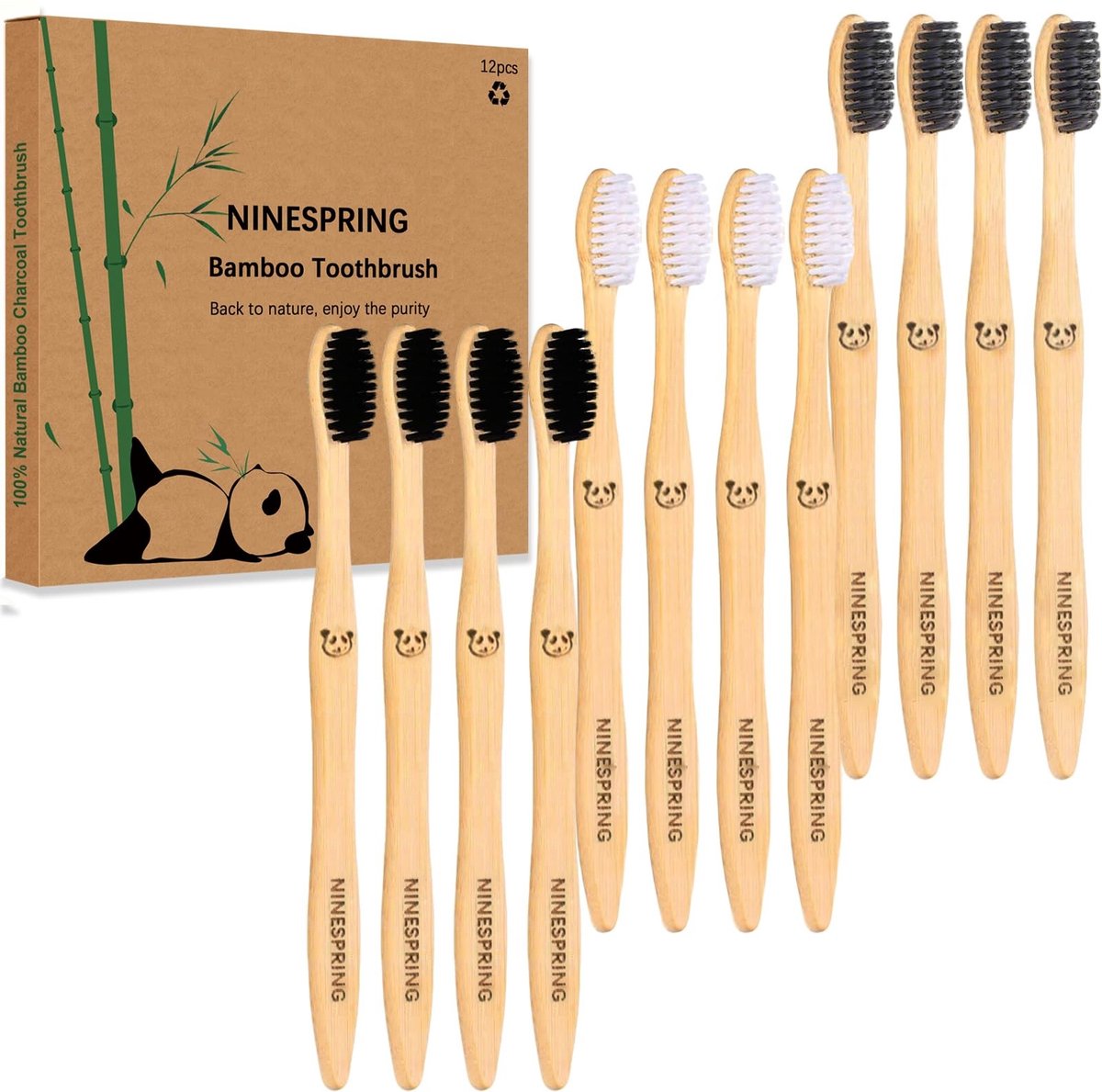 Bamboo Tandenborstel Set - 12 Stuks - Biologisch Afbreekbaar