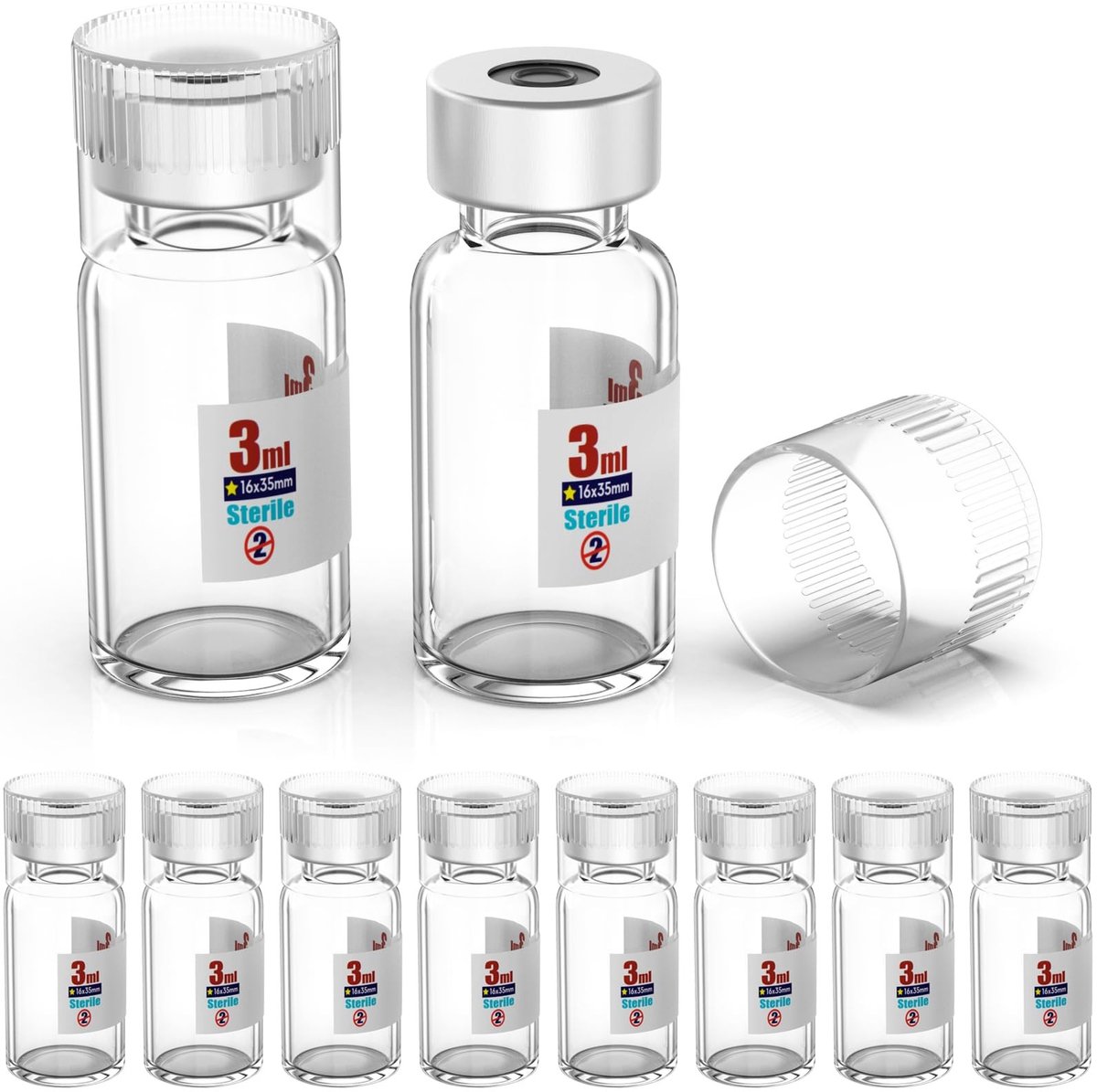Steriele Lege Flesjes - Glas met Herbruikbare Plastic Deksel - 10 Stuks 3 ml