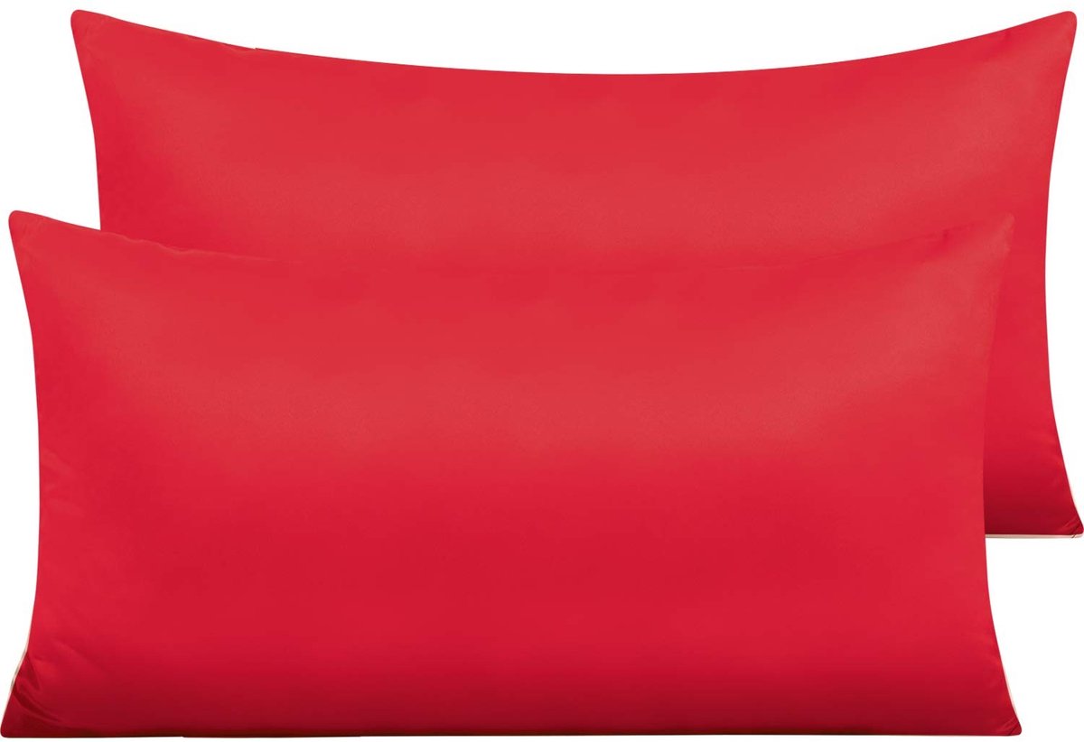 Satin Kussenhoezen met Rits - 40x80cm - Rood - 2 Stuks