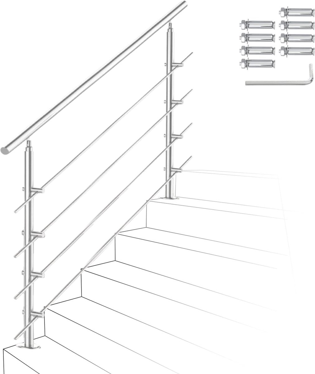 Rvs Handrail met 4 Dwarsbalken - 150 cm