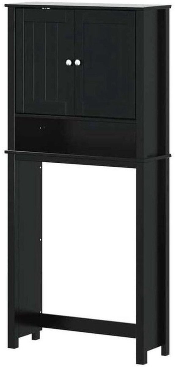 Wasmachinekast - Opbergkast Badkamer - Ruimte Besparen - Massief Grenen - 76 x 27 x 1645 cm - Zwart