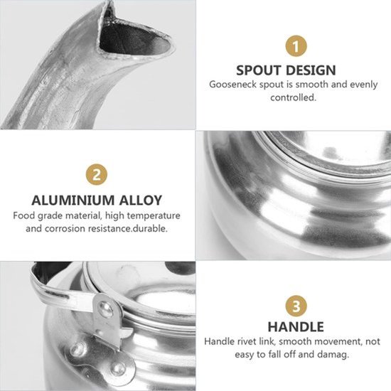Fluitketel Aluminium - Waterkoker Camping - Thee Zetten - Compact Lichtgewicht - 800 ML - Zilver — afbeelding 2