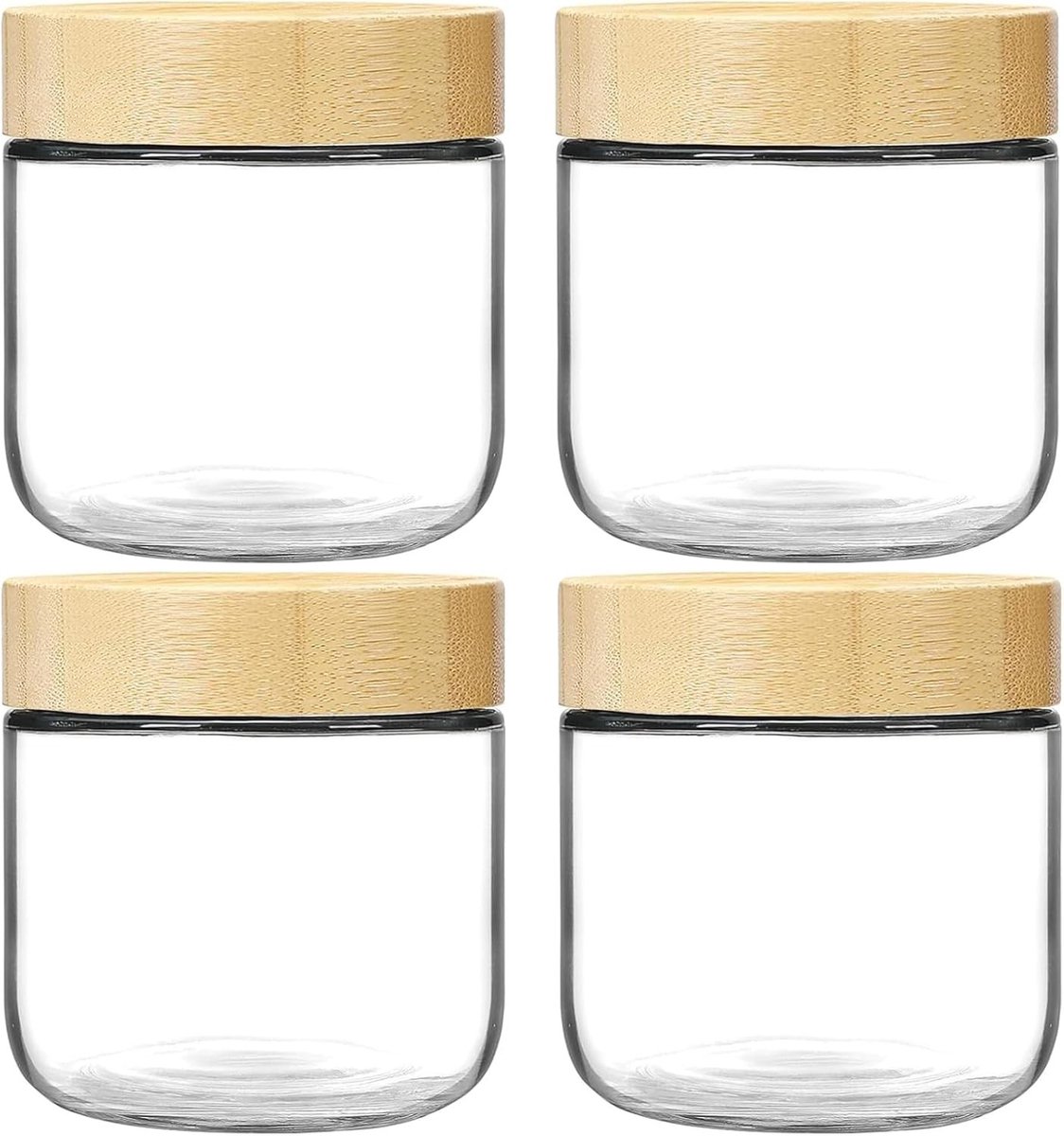 Set van 4 Glazen Jars met Bamboe Deksel - 300ml Voor Overnight Oats, Salades, Jam en Pudding