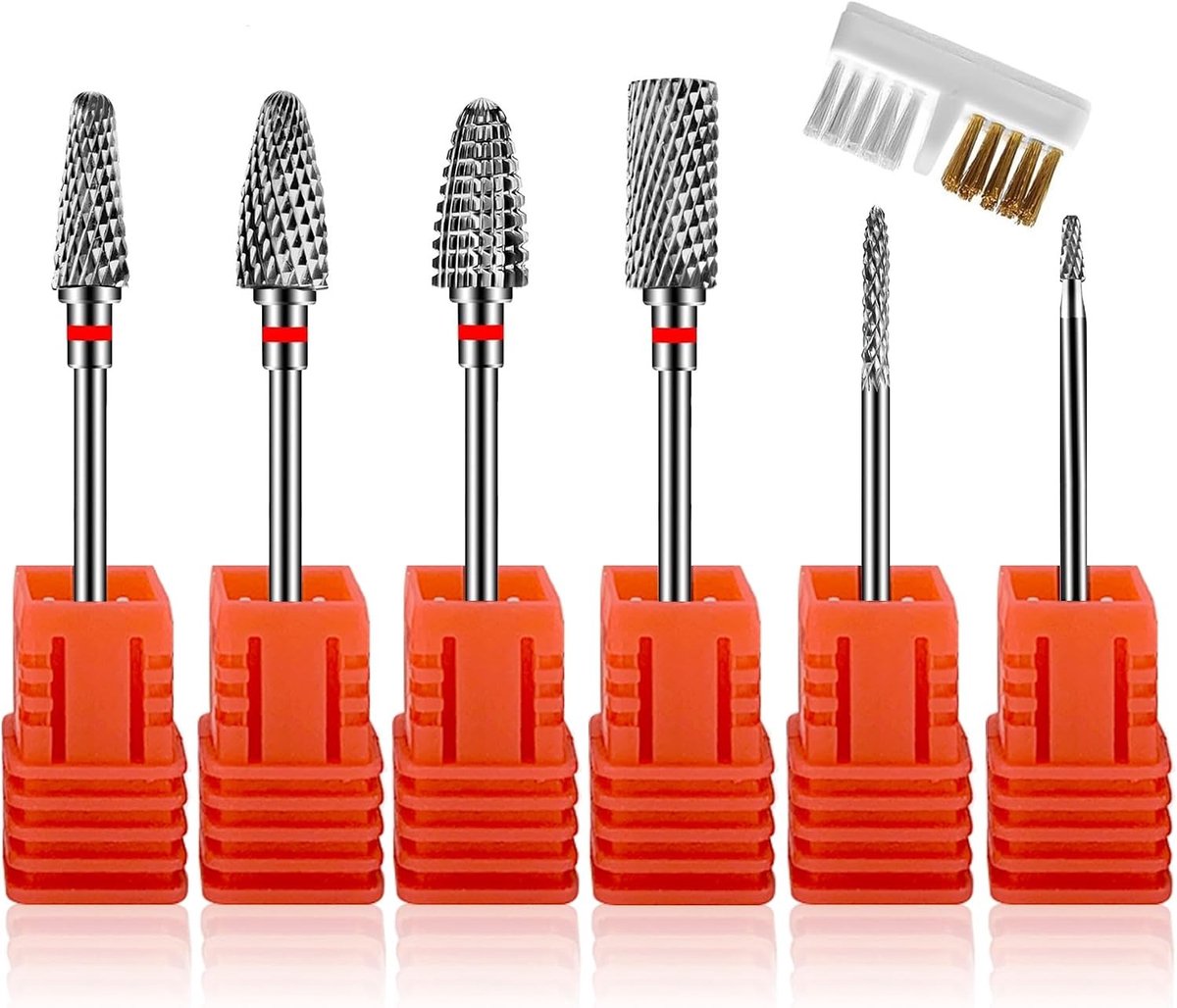Professionele 7-delige Nagelfrees Set met Carbid Bits en Borstel voor Manicure en Gel Nagels