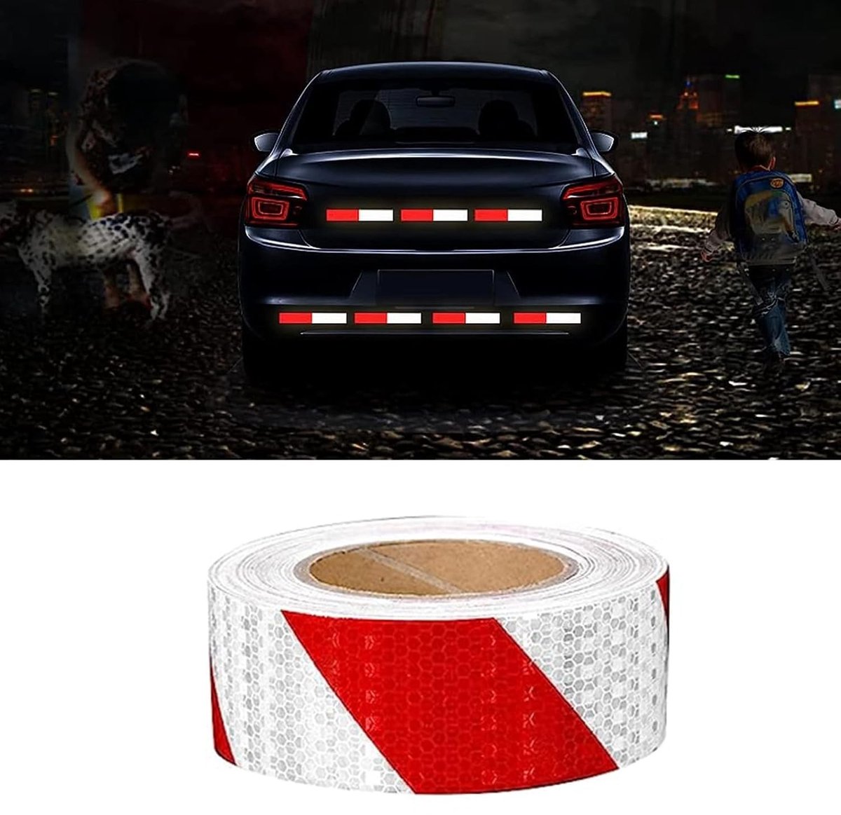 Zelfklevende Reflecterende Tape 10 m x 5 cm in Rood en Wit - Veiligheidsmarkering, Waarschuwingssticker en Opvallende Signalisatie voor Verkeersveiligheid