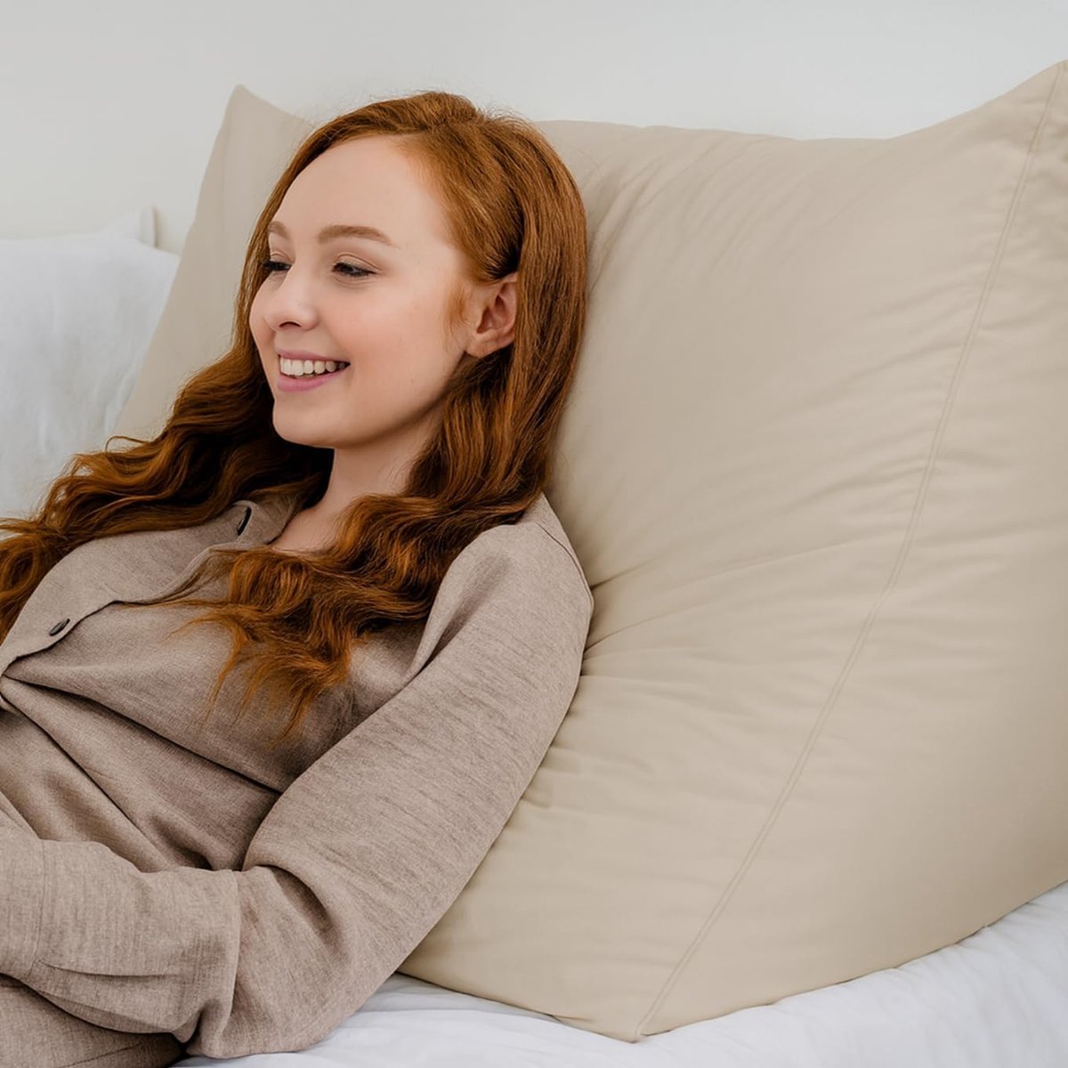 Leeskussen - Zitkussen Bed - Comfortabel Lezen - Traagschuim Vulling - Normaal Formaat - Beige