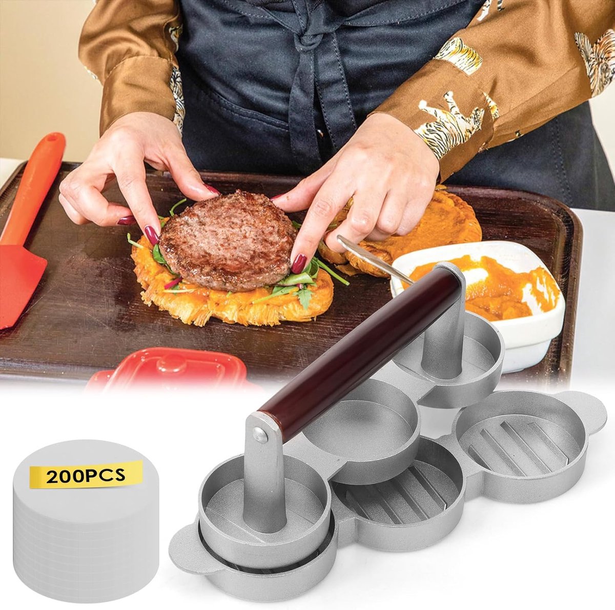 Mini Burgerpers - Vleesvormer - Burgers Maken - Non-stick Coating - 6.5 cm Diameter - Zilver