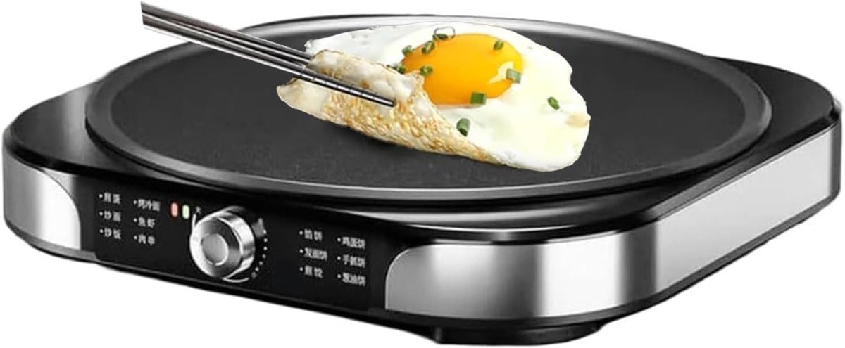 Elektrische Pannenkoekenmaker - Platte Bakplaat - Veelzijdig Koken - Snelle Opwarming - 40 cm Diameter - Zilverkleurig