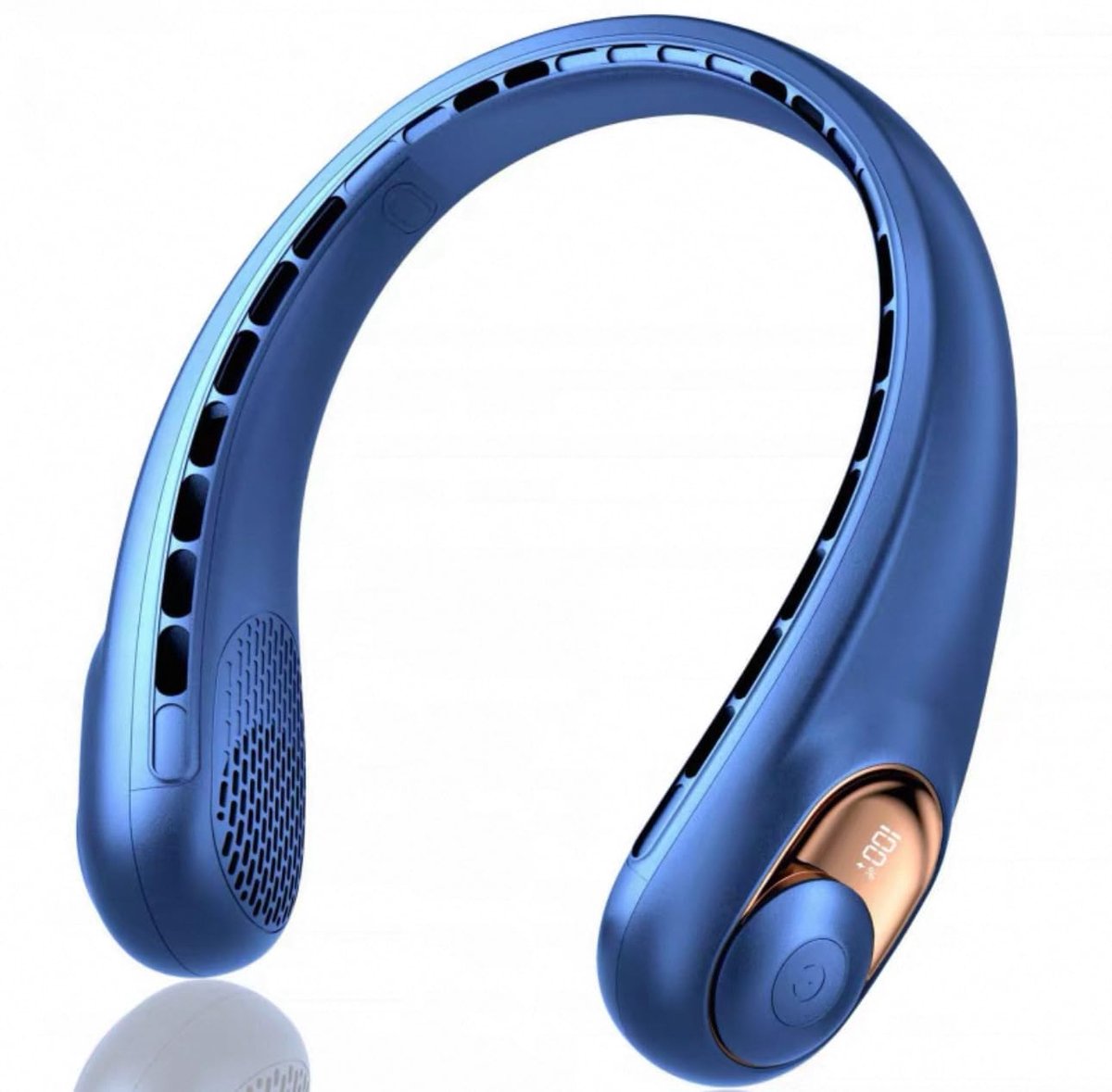 LISM-Draagbare nekventilator met 3 instelbare windsnelheden, intrekbare nekventilator voor verkoeling en handsfree gebruik, oplaadbare batterij van 3600 mAh, geschikt voor buitensporten en reizen (blauw).