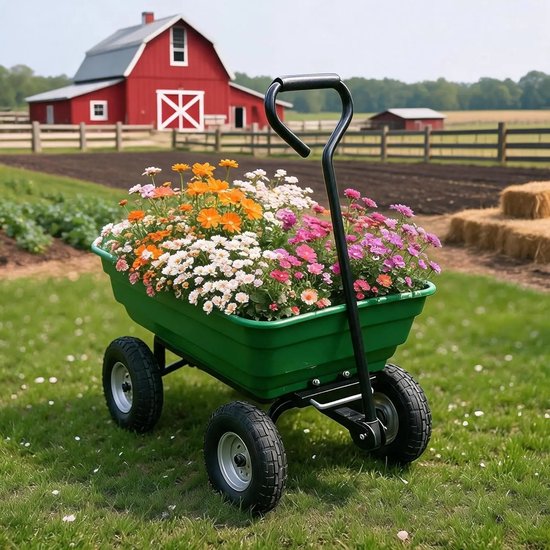 RosaBloom Tuinwagen - Kruiwagen met 4 wielen - Handkar - Grote Laadcapaciteit - 93 x 50.5 x 51 cm - Staal Polyethyleen - Groen — afbeelding 5